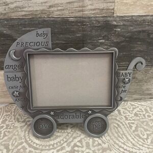 Fetco Home Decor Baby Carriage Picture Frame Pewter Silver Stroller Nursery Deco